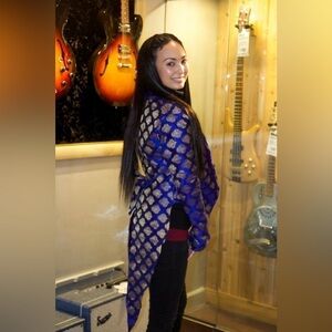 HANDCRAFTED by me Silk brigade blue and silver fabric with NWT my own tags